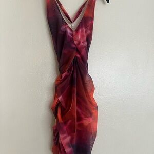 Oh Polly Vibrant Red and Pink Backless Dress